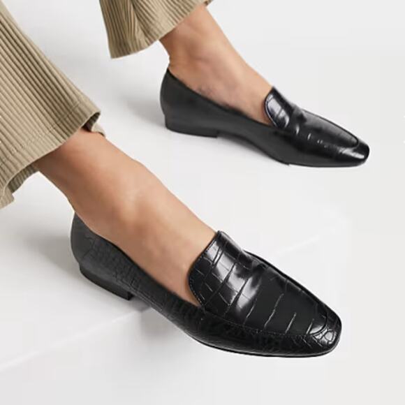 ASOS Design Mindy Mock Croc Embossed Loafers Size 5 US Black Faux Leather Flats - Picture 13 of 13